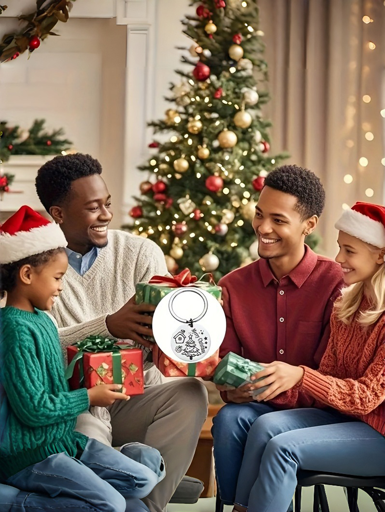 Christmas Holiday Stainless Steel Engraved Keyring Ornament